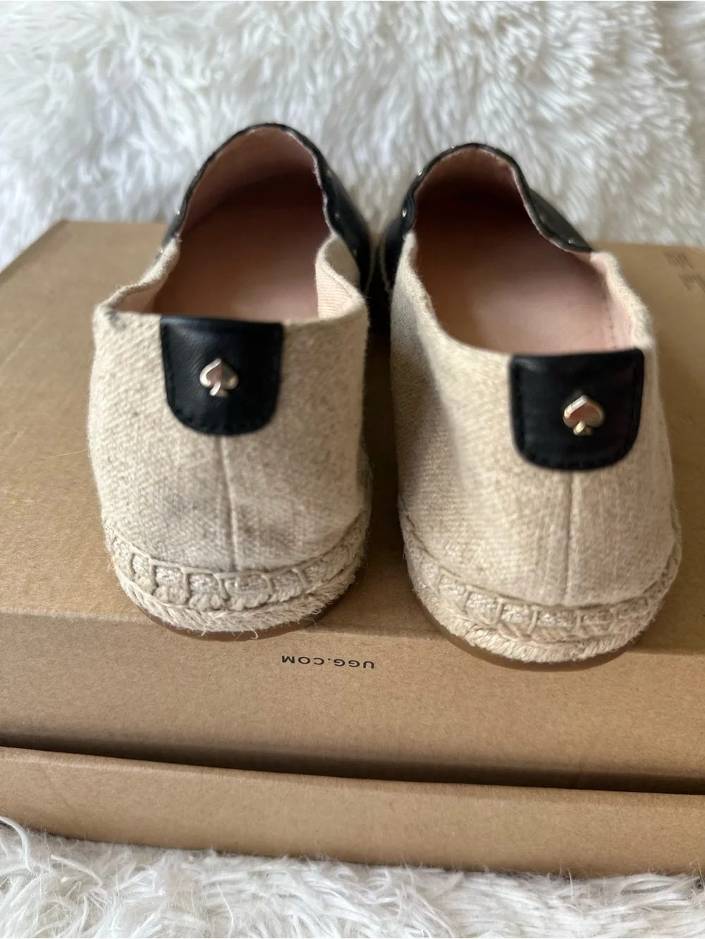 Kate Spade Gardenia Women’s Black Leather Tan Espadrille Flats Size: 6.5